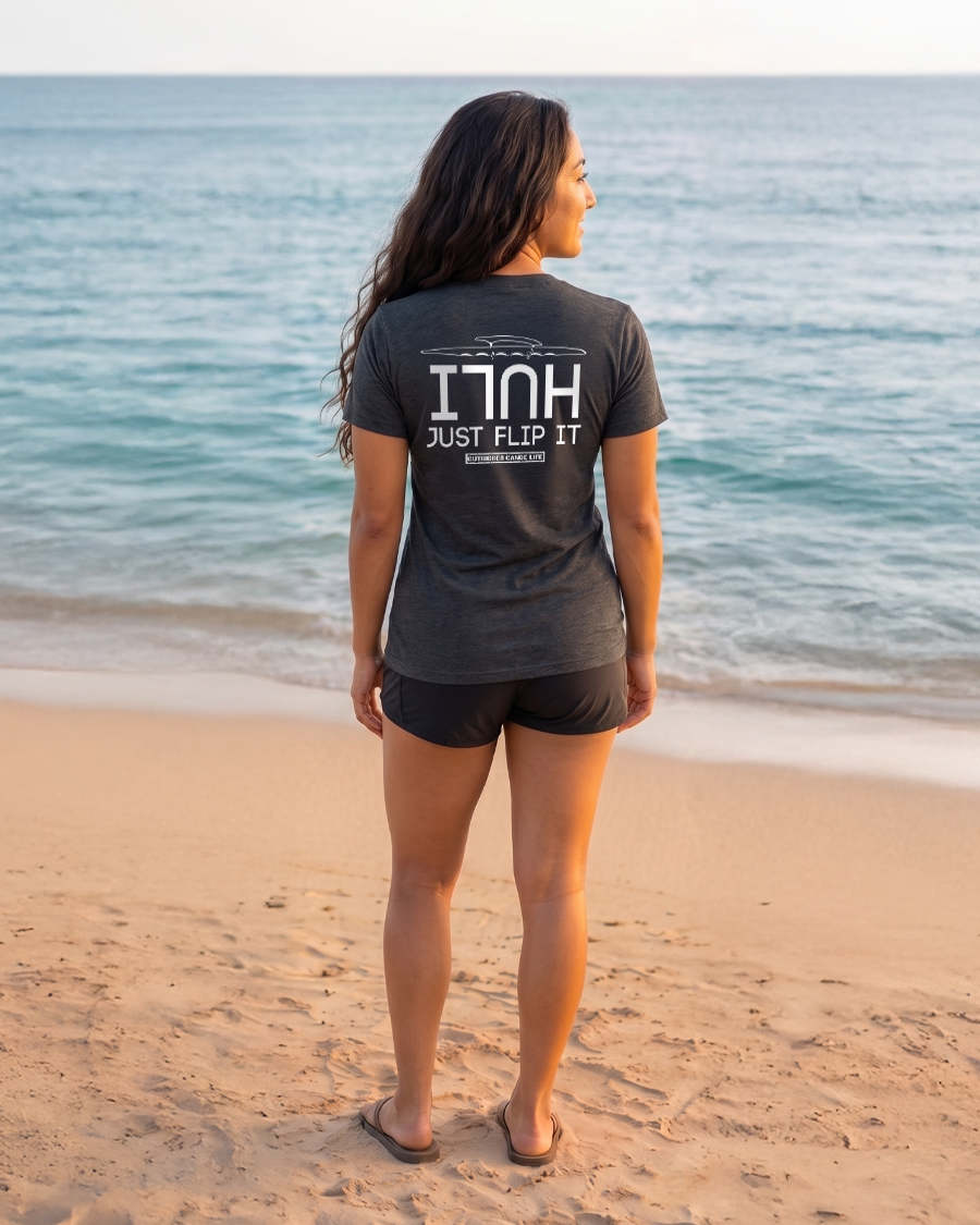 Fly-The-Ama-Shirt-Logos-Huli-Just-Flip-It-CHARCOAL-BACK---MODEL Fly The Ama Shirt Logos Huli Just Flip It CHARCOAL BACK MODEL